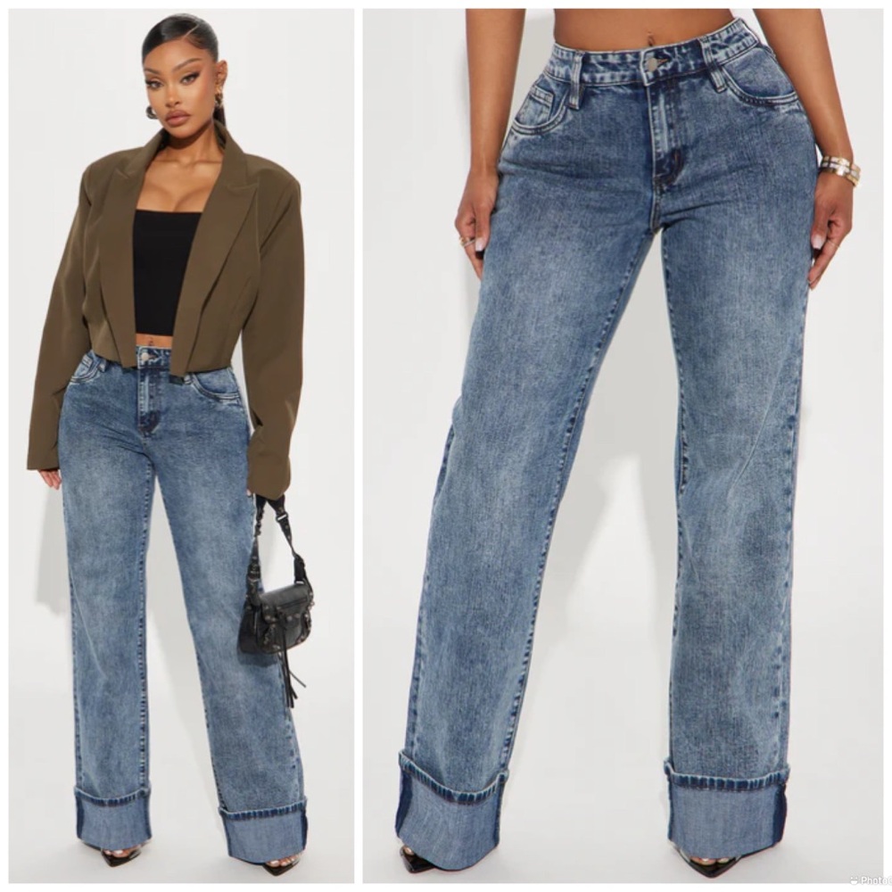 Fashion Nova Blue Flare Wide Leg Jeans